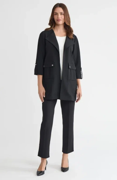 Ming Wang Heritage Lightweight Stretch Deco Crepe Wing Collar Jacket In Black
