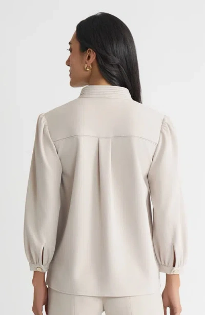 Ming Wang Stretch Deco Crepe Balloon Sleeve Blouse In Neutral