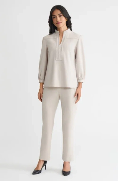 Ming Wang Stretch Deco Crepe Balloon Sleeve Blouse In Neutral