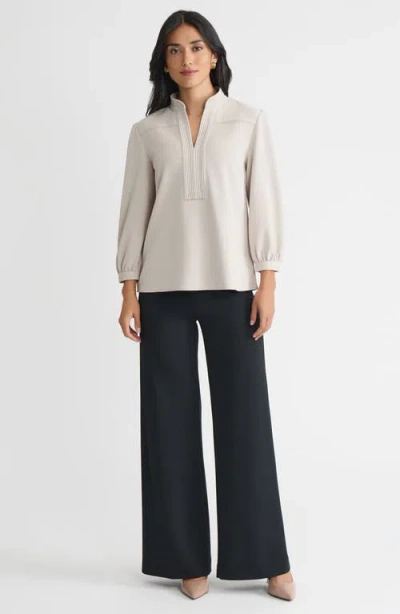 Ming Wang Stretch Deco Crepe Balloon Sleeve Blouse In Neutral