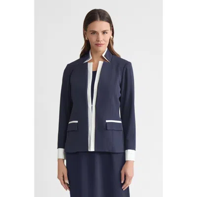 Ming Wang Tailored Two-toned Stretch Deco Crepe Blazer In Blue