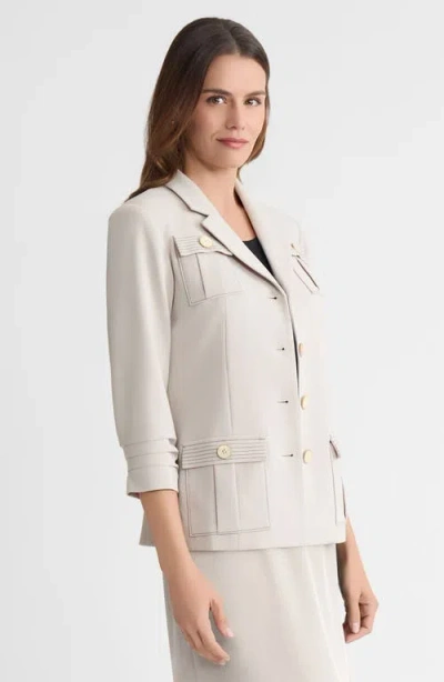 Ming Wang Heritage Stretch Deco Crepe Scrunch Sleeve Jacket In Neutral