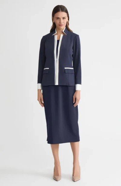 Ming Wang Tailored Two-toned Stretch Deco Crepe Blazer In Blue