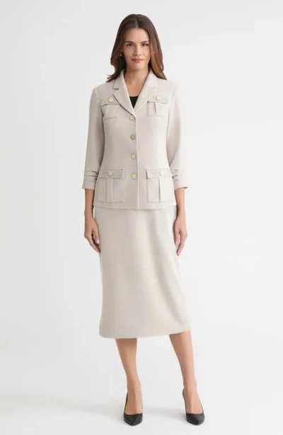 Ming Wang Heritage Stretch Deco Crepe Scrunch Sleeve Jacket In Neutral