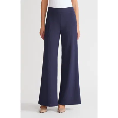 Ming Wang Stretch Deco Crepe Wide-leg Pants In Blue