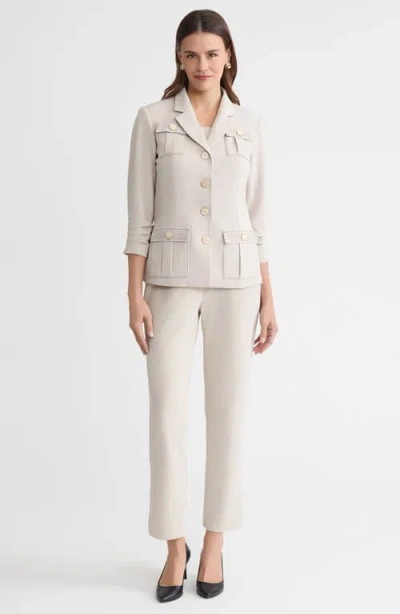 Ming Wang Heritage Stretch Deco Crepe Scrunch Sleeve Jacket In Neutral