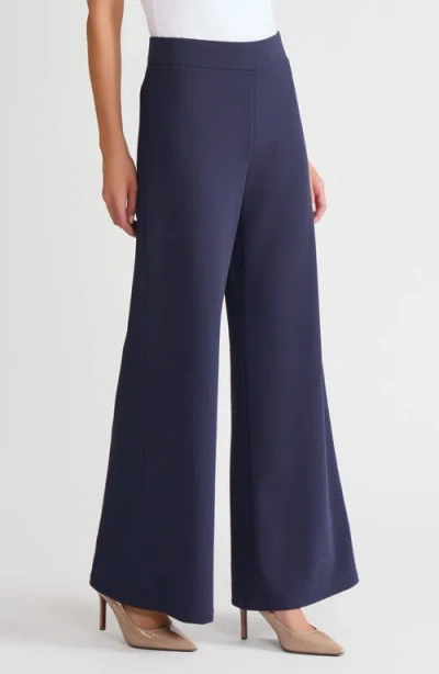 Ming Wang Stretch Deco Crepe Wide-leg Pants In Blue