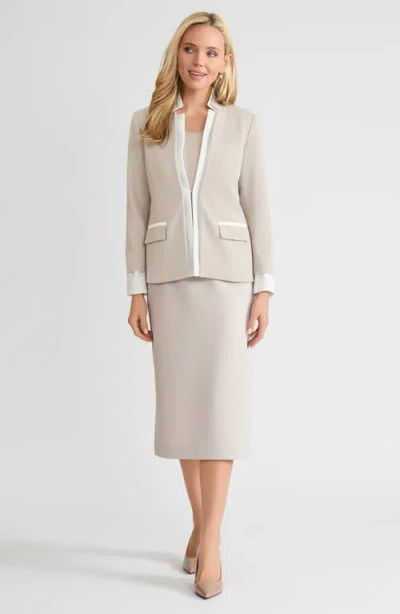 Ming Wang Tailored Two-toned Stretch Deco Crepe Blazer In Neutral