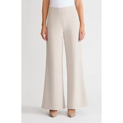 Ming Wang Stretch Deco Crepe Wide-leg Pants In Neutral