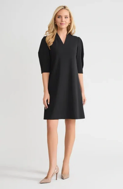Ming Wang A-line Stretch Deco Crepe Knee Length Dress In Black