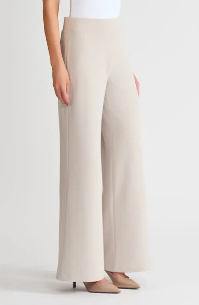Ming Wang Stretch Deco Crepe Wide-leg Pants In Neutral