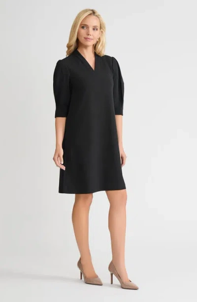 Ming Wang A-line Stretch Deco Crepe Knee Length Dress In Black