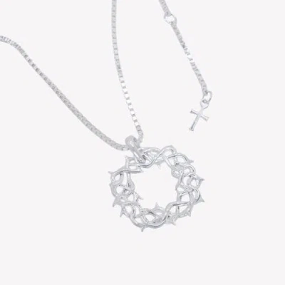 Rizen Jewelry Crown Of Thorns Large Pendant Necklace In Silver