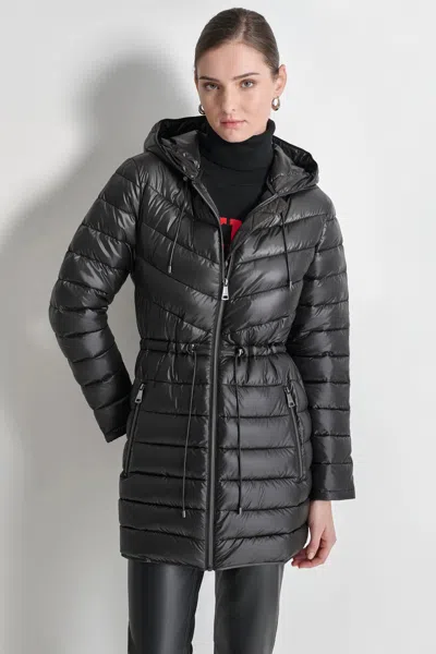 Dkny Women's Puffer Jacket With Cinched Waist In Black