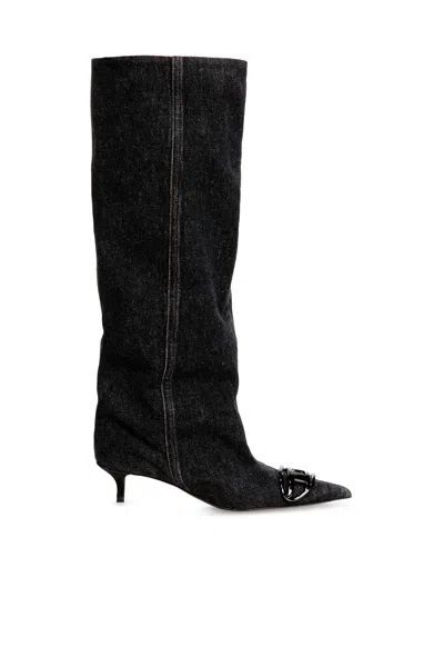 Diesel D-venus-slouchy Knee-high Boot In Denim In Black