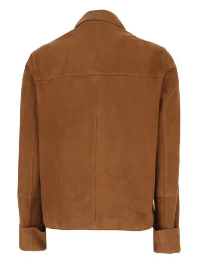 Arma Wide-collared Leather Jacket In Brown