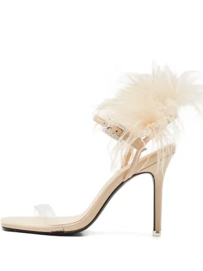 Pre-owned Black Suede Studio X Caroline Stanbury Feather-trim Sandals In Neutral