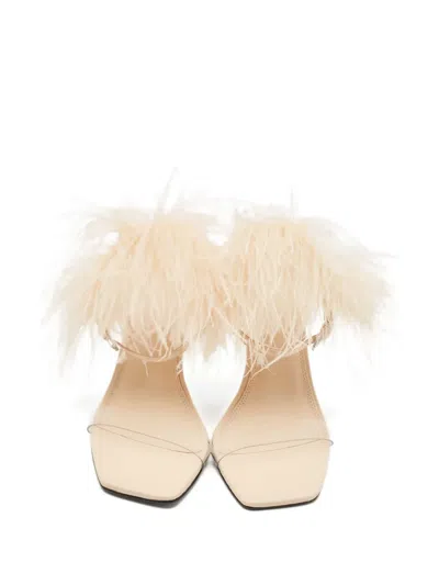 Pre-owned Black Suede Studio X Caroline Stanbury Feather-trim Sandals In Neutral