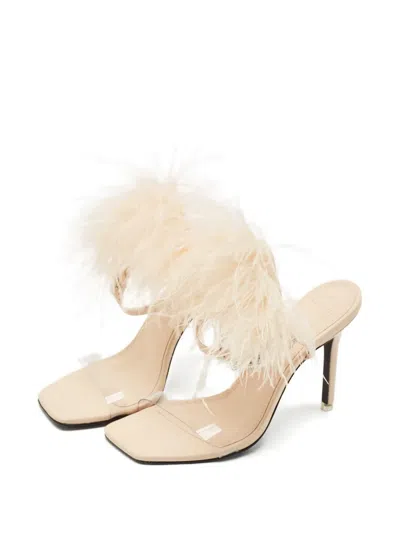 Pre-owned Black Suede Studio X Caroline Stanbury Feather-trim Sandals In Neutral
