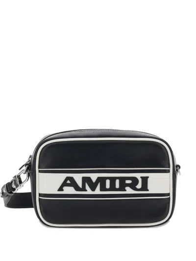 Amiri Striped Logo Shoulder Bag In Black