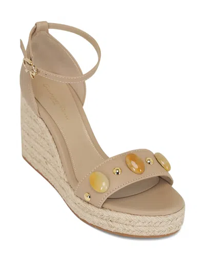 Gianvito Rossi 70mm Embellished Leather Espadrille Wedge Sandals In Neutral