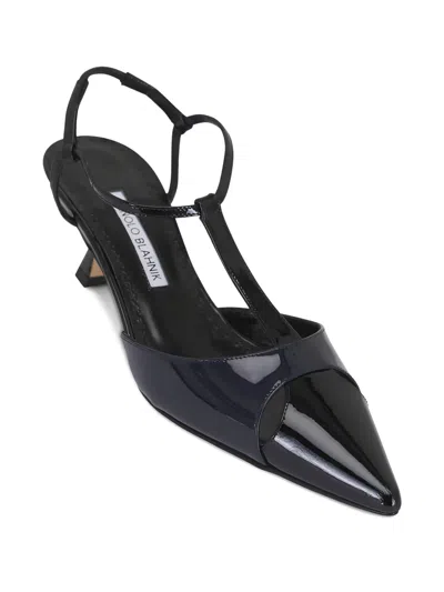 Manolo Blahnik Pointed-toe T-strap Pumps In Black