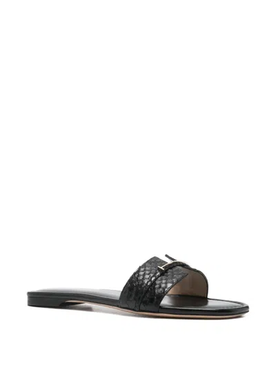 Tom Ford Python-effect Leather Flat Slides Shoes In Black