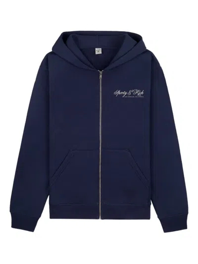 Sporty And Rich Womens Dark Navy Farm Logo-print Cotton Hoodie In Blue