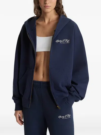 Sporty And Rich Womens Dark Navy Farm Logo-print Cotton Hoodie In Blue