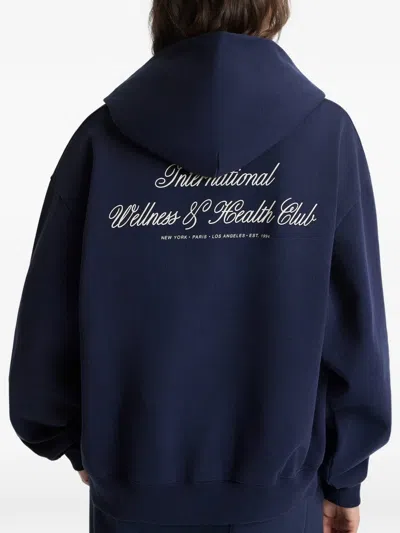 Sporty And Rich Womens Dark Navy Farm Logo-print Cotton Hoodie In Blue