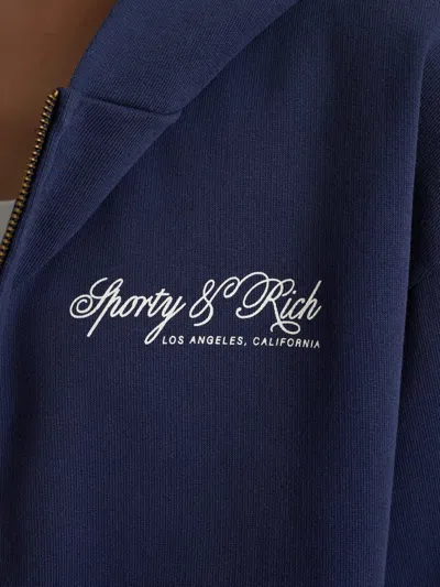 Sporty And Rich Womens Dark Navy Farm Logo-print Cotton Hoodie In Blue