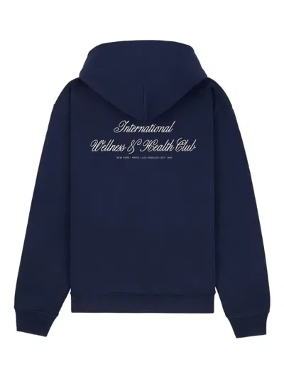 Sporty And Rich Womens Dark Navy Farm Logo-print Cotton Hoodie In Blue