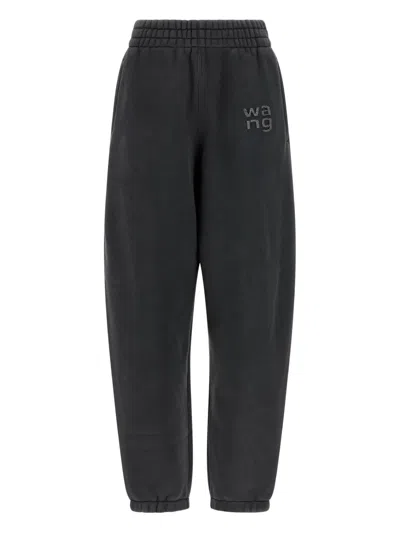 Alexander Wang Crystal Hotfix Logo Sweatpants In Brushed Terry Clothing In Black