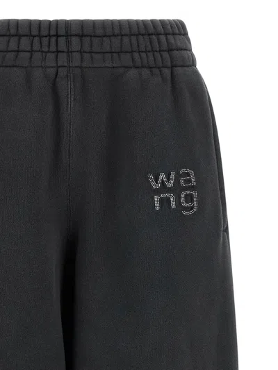Alexander Wang Crystal Hotfix Logo Sweatpants In Brushed Terry Clothing In Black