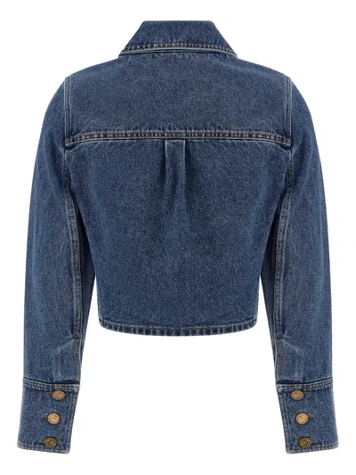 Balmain Buttoned Cropped Denim Jacket In Blue