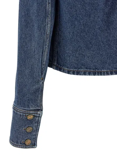 Balmain Buttoned Cropped Denim Jacket In Blue