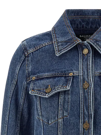 Balmain Buttoned Cropped Denim Jacket In Blue