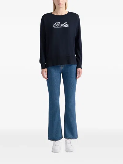 Bally Crew-neck Knitted Sweater In Blue