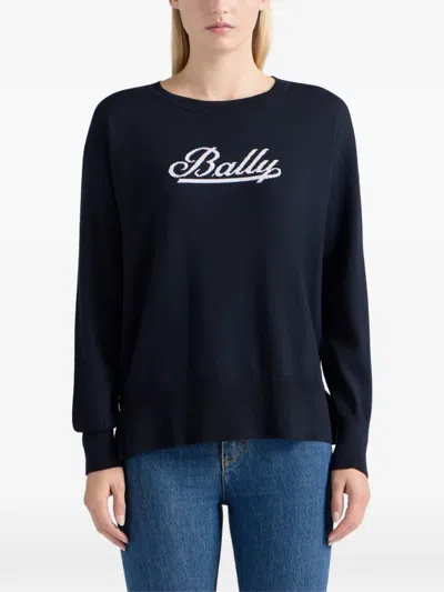 Bally Crew-neck Knitted Sweater In Blue