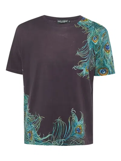 Pre-owned Dolce & Gabbana Peacock Print T-shirt In Purple
