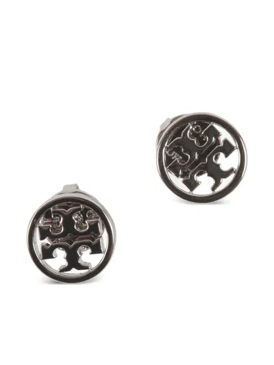 Tory Burch Logo-detail Stud Earrings In Silver