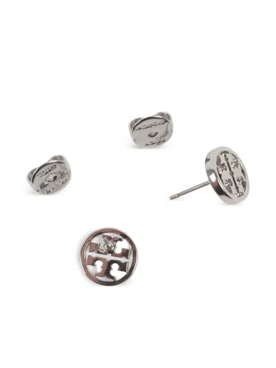 Tory Burch Logo-detail Stud Earrings In Silver