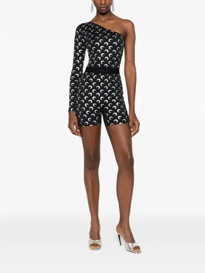 Marine Serre Moon -printed Shorts In Black