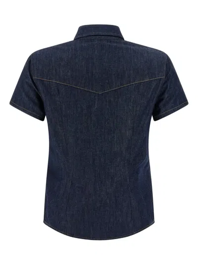 Khaite Snap Button Cotton Denim Shirt In Blue