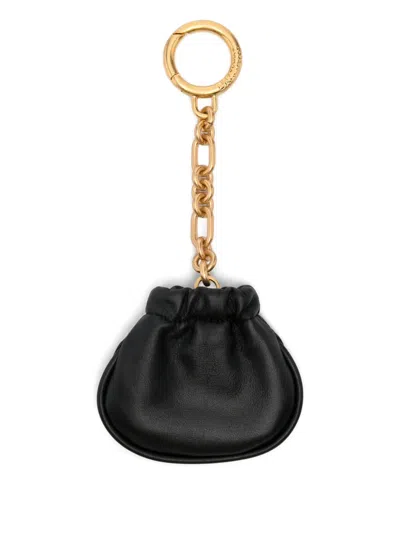 Balmain Pulse Leather Key Ring In Black