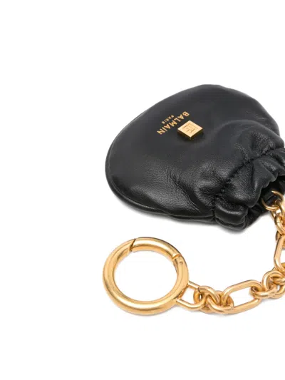 Balmain Pulse Leather Key Ring In Black