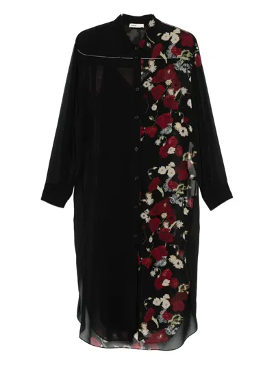 Khaite Gloria Long Sleeve Silk Chiffon Shirtdress In Black