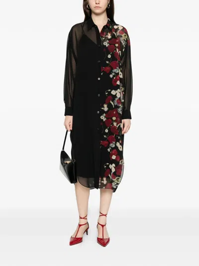 Khaite Gloria Long Sleeve Silk Chiffon Shirtdress In Black