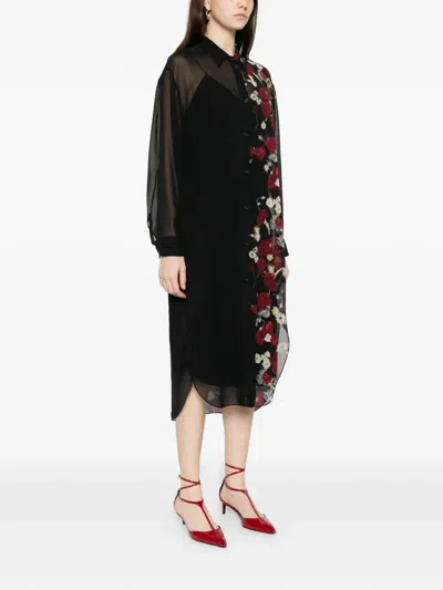 Khaite Gloria Long Sleeve Silk Chiffon Shirtdress In Black