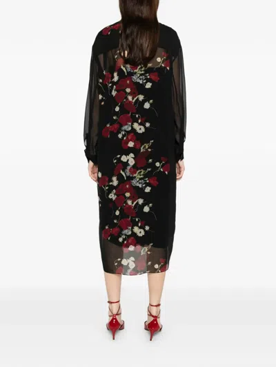 Khaite Gloria Long Sleeve Silk Chiffon Shirtdress In Black